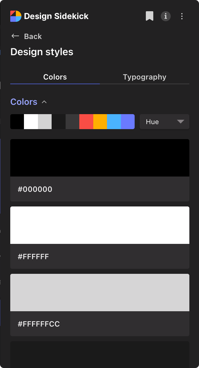 Design Sidekick Chrome extension interface