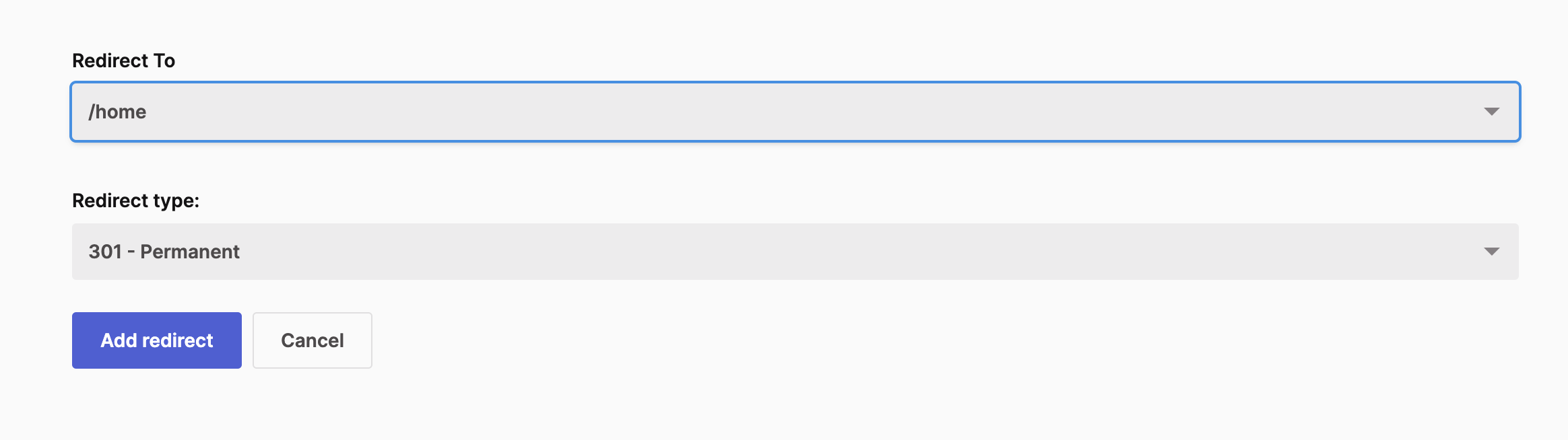 Redirects settings in the Pagecloud site settings dashboard