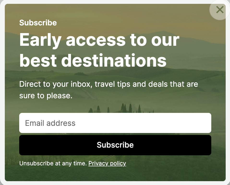 Example of a Pagecloud popup displayed on a web page